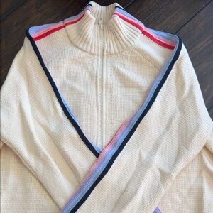 Marine Layer Cream Zip-Up Sweater with Rainbow Stripe Accents